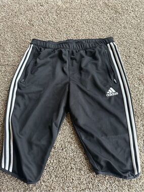 adidas Black Athletic Shorts with White Three-Stripes